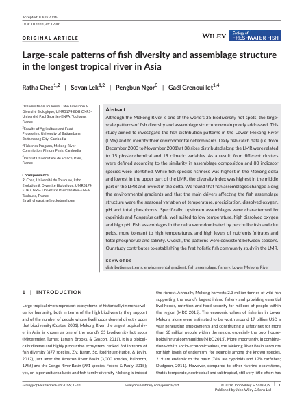 Large-scalepatternsoffishdiversityandassemblagestructure inthelongesttropicalriverinAsia