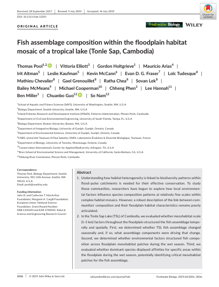Fish assemblage composition within the floodplain habitat  mosaic of a tropical lake (Tonle Sap, Cambodia)