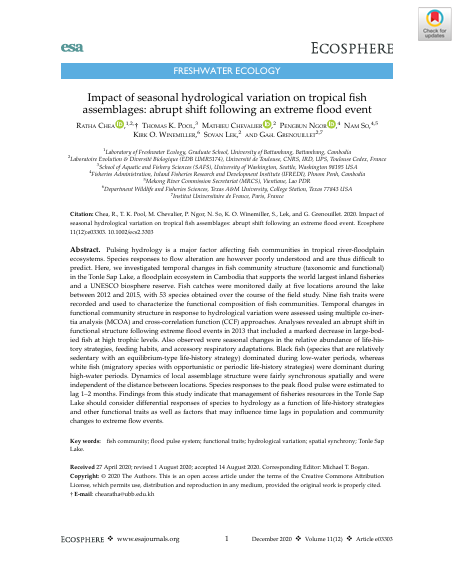 Impact of seasonal hydrological variation on tropical fish assemblages: abrupt shift following an extreme flood event