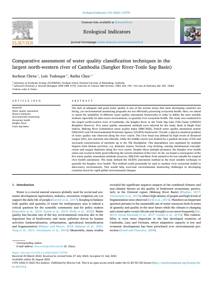 Comparative assessment of water quality classification techniques in the  largest north-western river of Cambodia (Sangker River-Tonle Sap Basin)