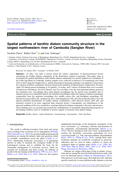 Spatial patterns of benthic diatom community structure in the largest northwestern river of Cambodia (Sangker River)