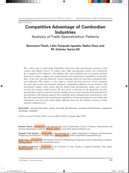 Competitive Advantage of Cambodian  Industries Analysis of Trade Specialization Patterns