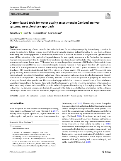 Diatom-based tools for water quality assessment in Cambodian river  systems: an exploratory approach